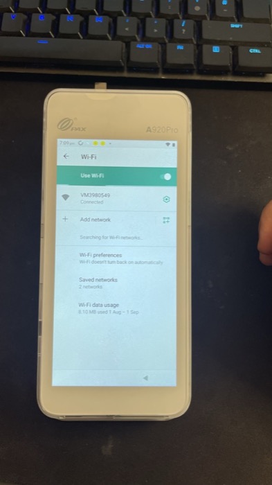 Wi-Fi settings with Use Wi-Fi on and the practice network showing Connected
